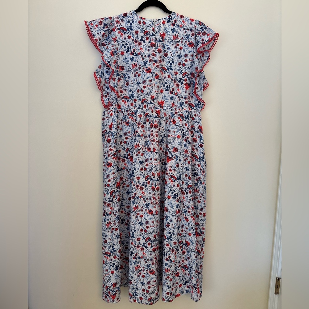 Ann Taylor White Floral Midi Dress with Red & Navy Accents - Picture 3 of 3